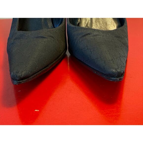 Vintage Gucci Womens 5 B Black Monogram Grosgrain Pointy Heels Classic Cocktail - Picture 6 of 10